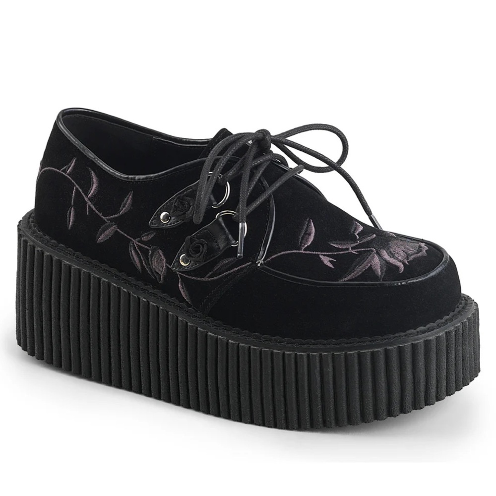 nwt demonia black velvet creeper floral vine size 11 - Picture 2 of 2